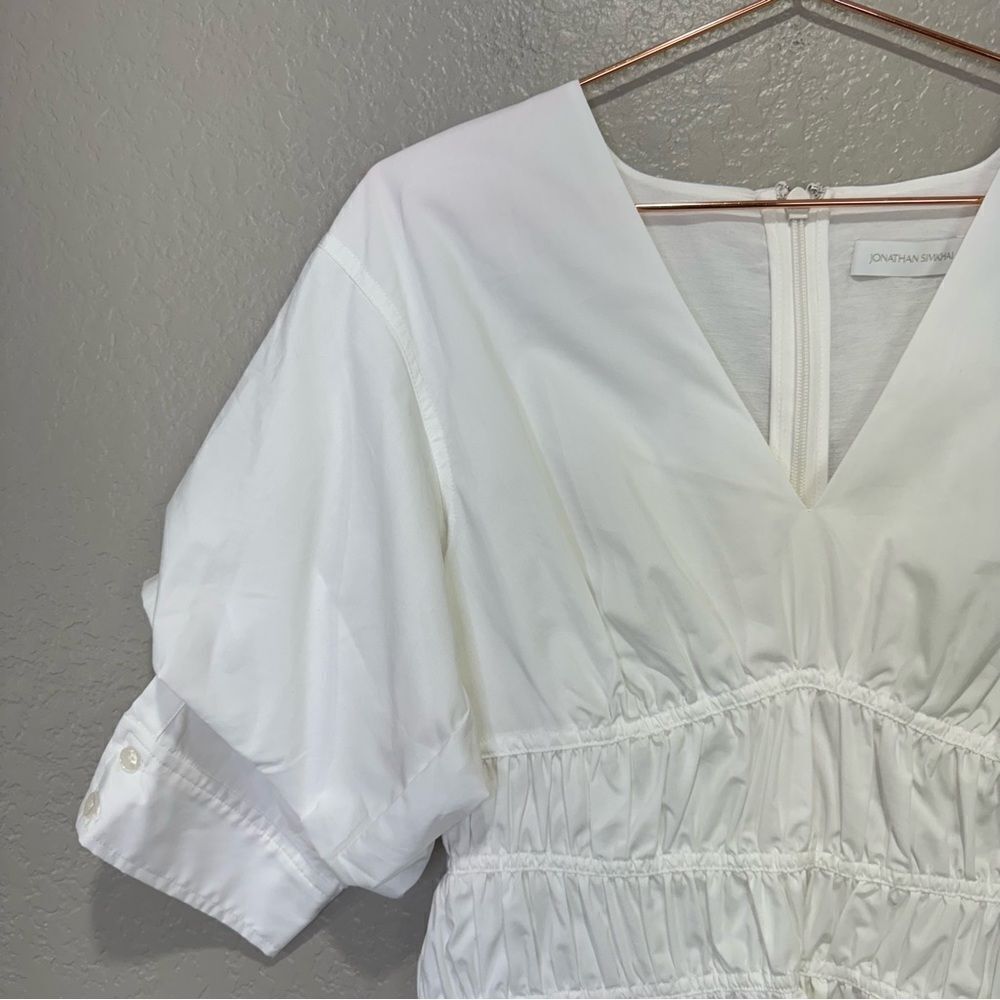 NEW Jonathan Simkhai Yuni Cotton Poplin Ruched Blouse White Size 8 - Picture 8 of 13